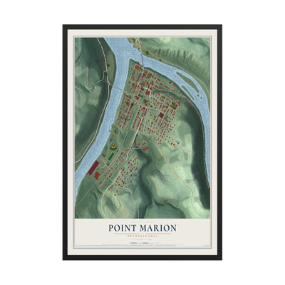 Map of Point Marion, Pennsylvania, 12 x 18 inch print in a black wood frame