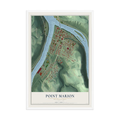 Map of Point Marion, Pennsylvania, 12 x 18 inch print in a white wood frame