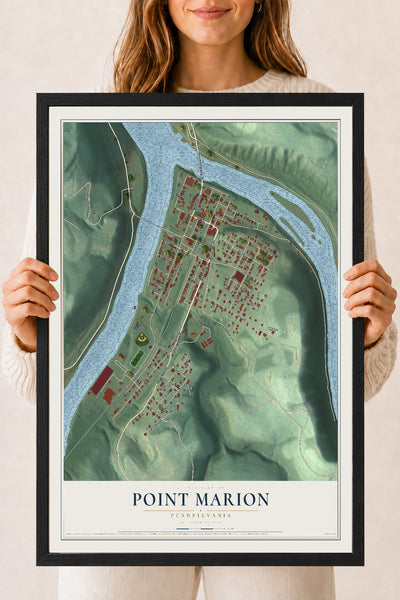 Map of Point Marion, Pennsylvania, 18 x 24 inch print in a black wood frame
