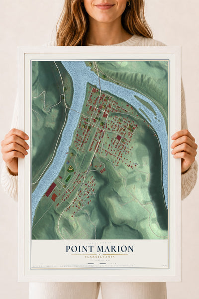 Map of Point Marion, Pennsylvania, 18 x 24 inch print in a white wood frame