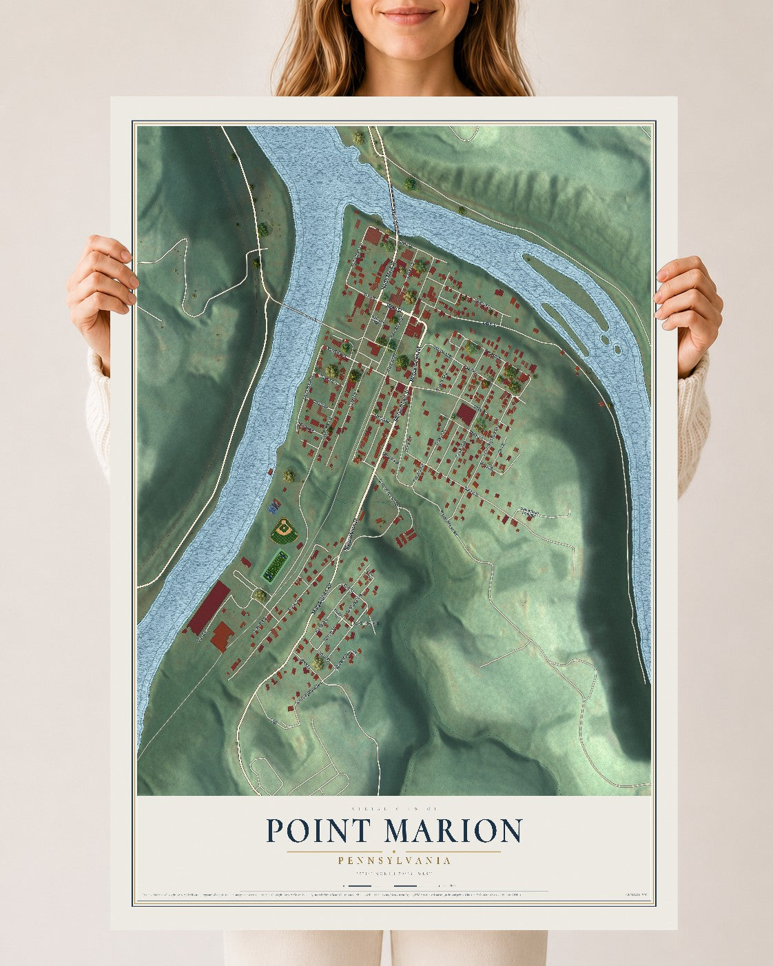 Map of Point Marion, Pennsylvania, 24 x 36 inch unframed archival matte print