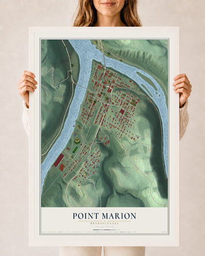 Map of Point Marion, Pennsylvania, 24 x 36 inch print in a white wood frame