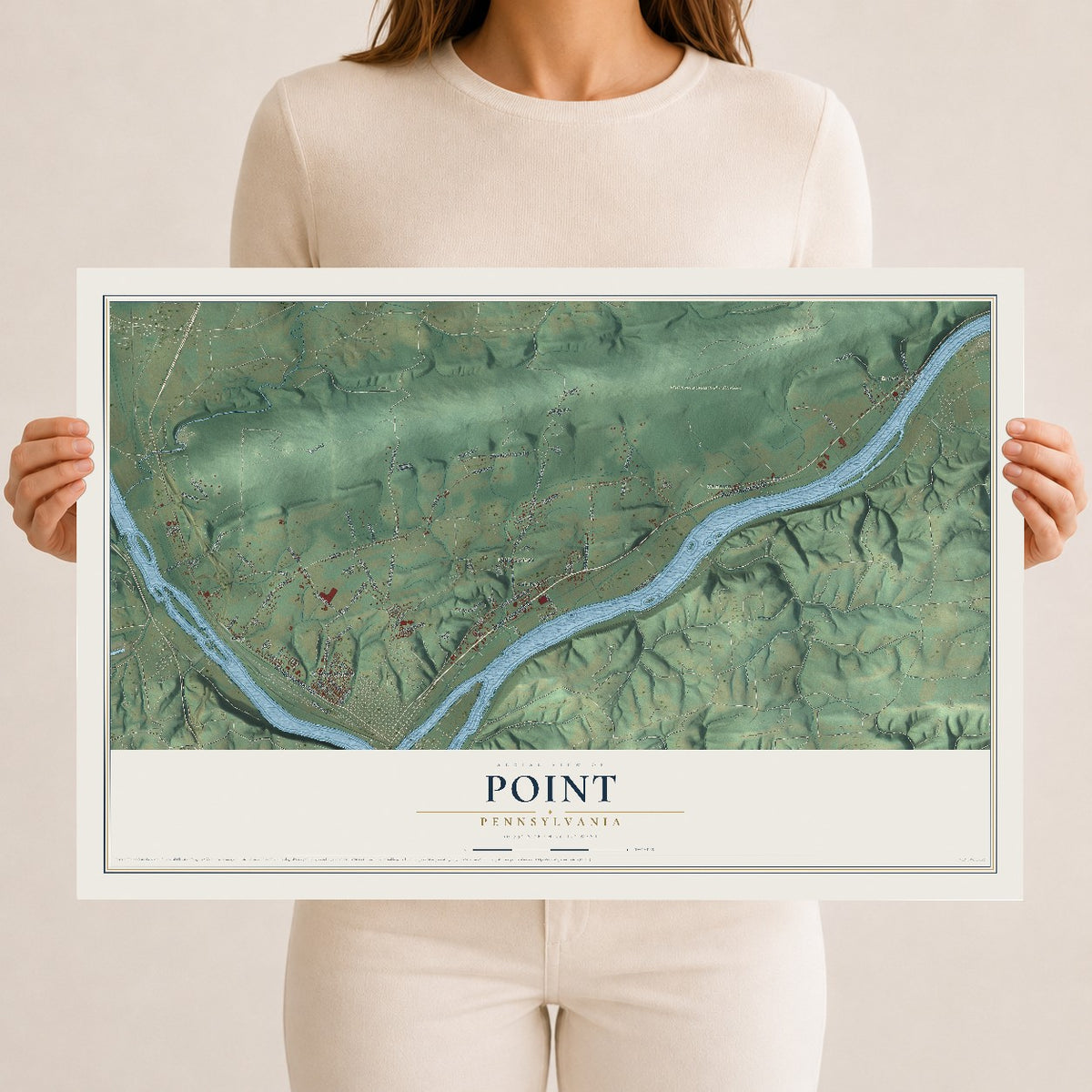 Map of Point, Pennsylvania, 12 x 18 inch unframed archival matte print