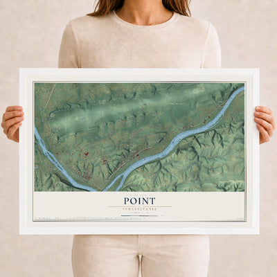 Map of Point, Pennsylvania, 12 x 18 inch print in a white wood frame