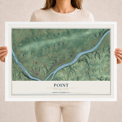 Map of Point, Pennsylvania, 18 x 24 inch print in a white wood frame