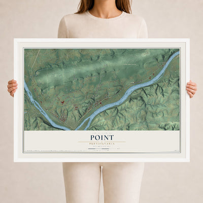 Map of Point, Pennsylvania, 24 x 36 inch print in a white wood frame