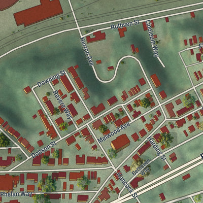 Second close-up of the map of Polish Hill, Pennsylvania print showing more streets and buildings