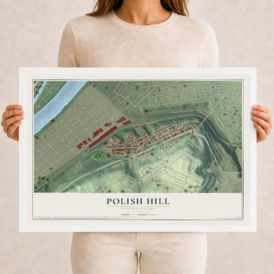 Map of Polish Hill, Pennsylvania, 12 x 18 inch print in a white wood frame