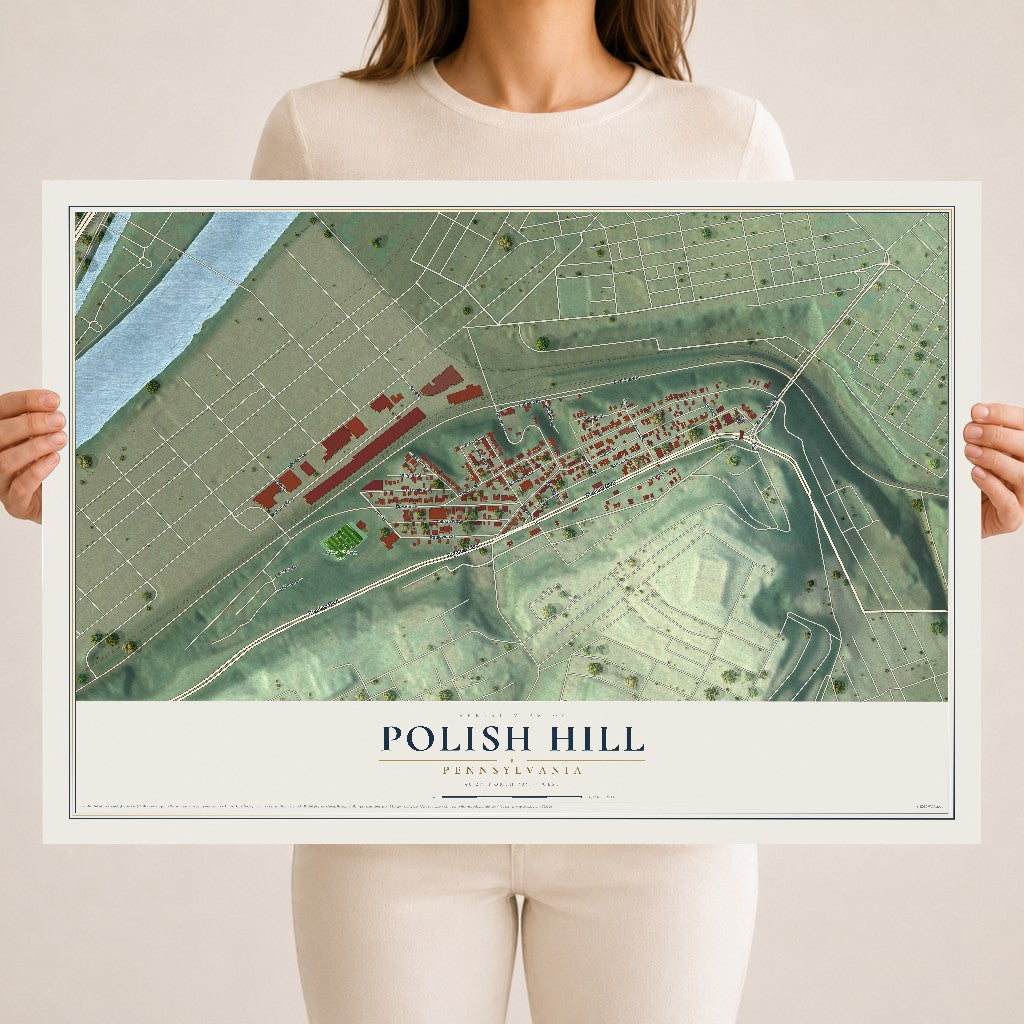 Map of Polish Hill, Pennsylvania, 18 x 24 inch unframed archival matte print