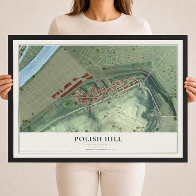 Map of Polish Hill, Pennsylvania, 18 x 24 inch print in a black wood frame