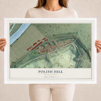 Map of Polish Hill, Pennsylvania, 18 x 24 inch print in a white wood frame