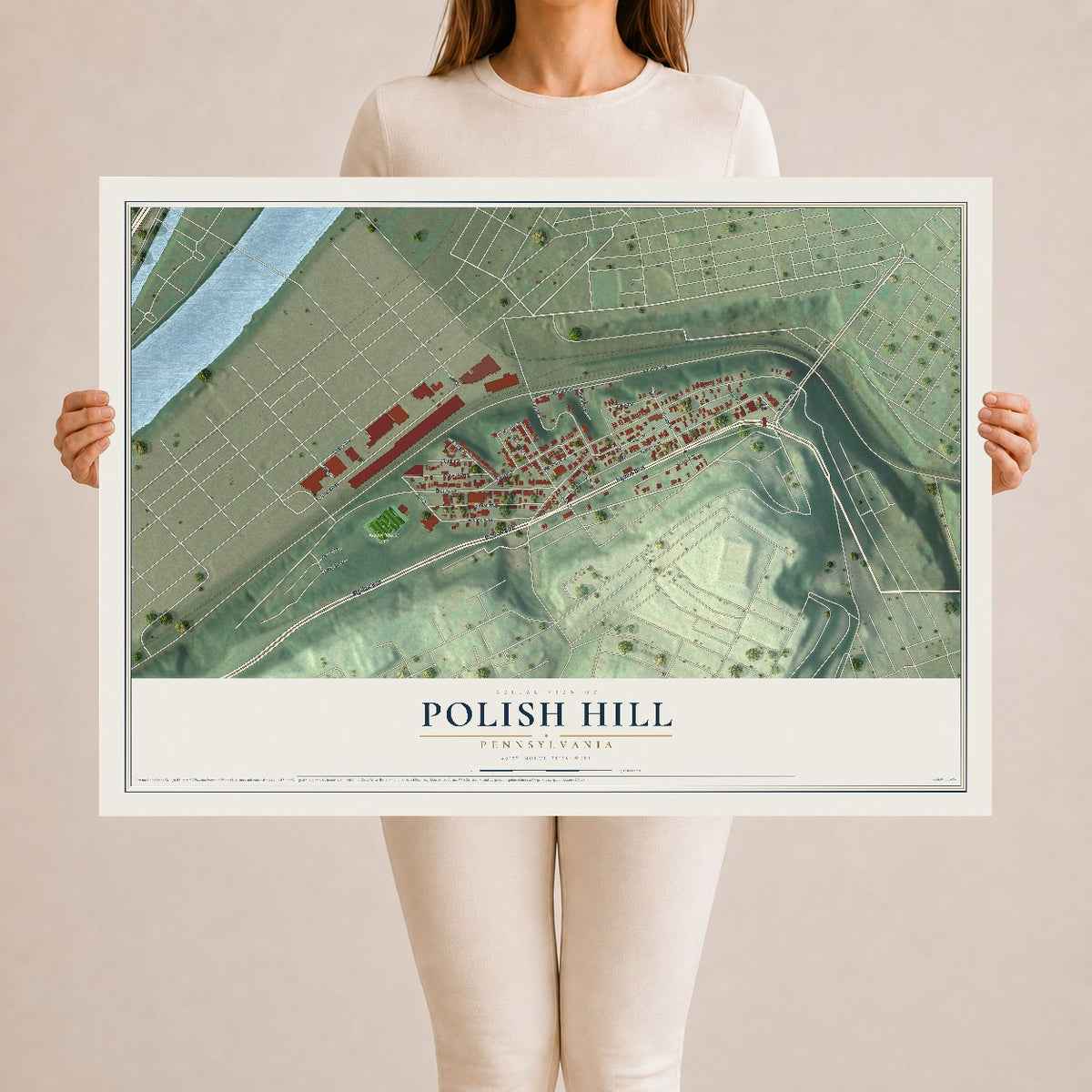 Map of Polish Hill, Pennsylvania, 24 x 36 inch unframed archival matte print
