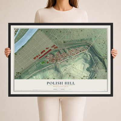 Map of Polish Hill, Pennsylvania, 24 x 36 inch print in a black wood frame