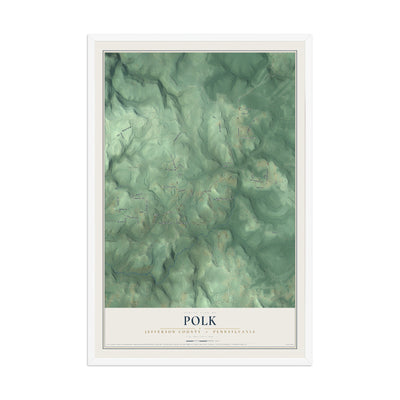 Map of Polk, Jefferson County, Pennsylvania, 12 x 18 inch print in a white wood frame