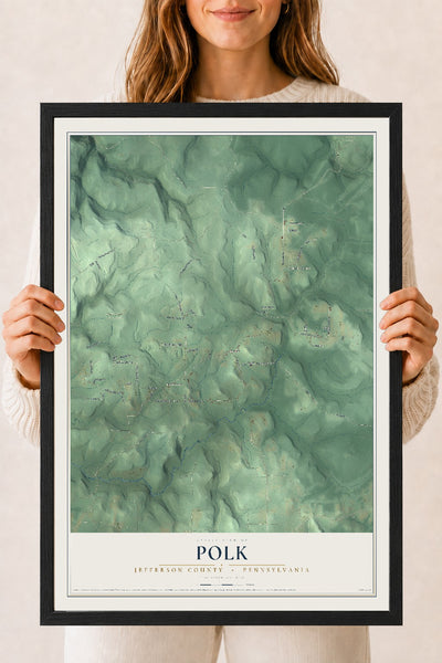 Map of Polk, Jefferson County, Pennsylvania, 18 x 24 inch print in a black wood frame
