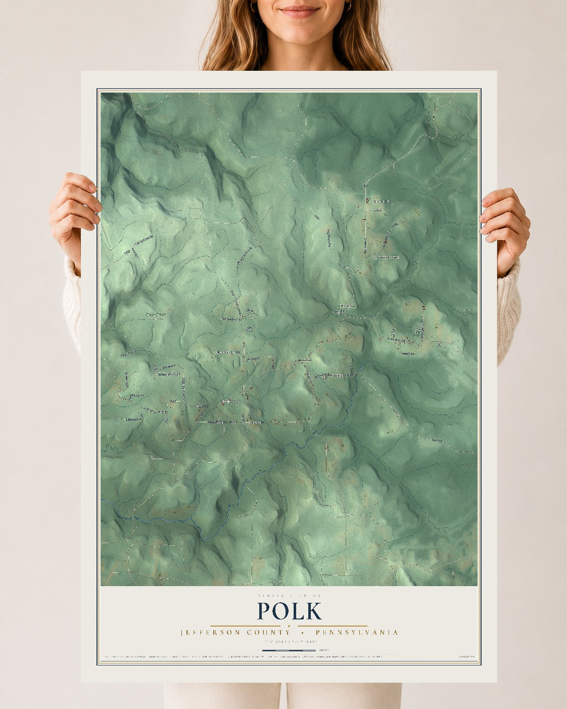 Map of Polk, Jefferson County, Pennsylvania, 24 x 36 inch unframed archival matte print