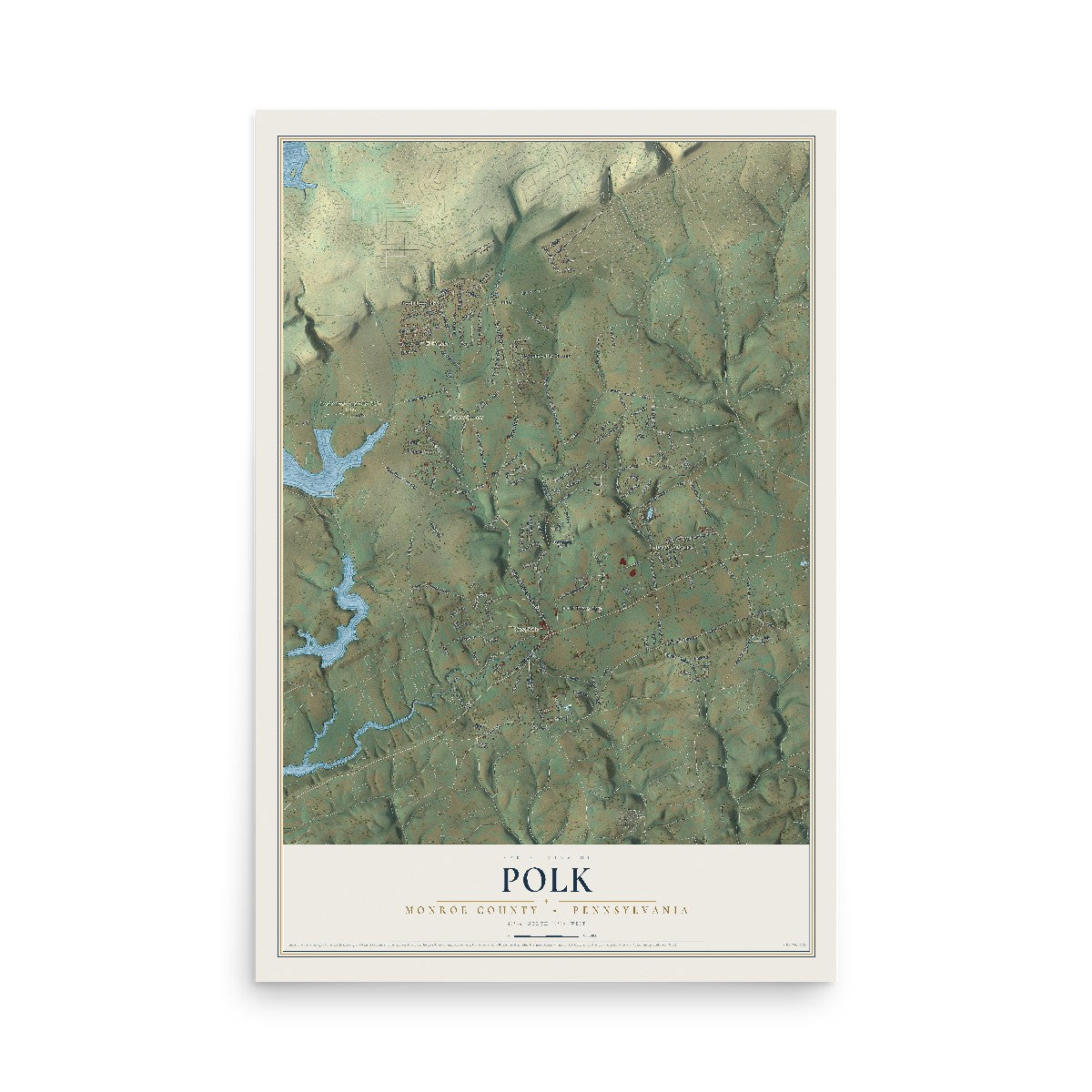 Map of Polk, Monroe County, Pennsylvania, 12 x 18 inch unframed archival matte print
