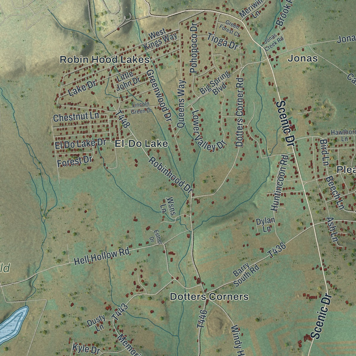 Close-up of the map of Polk, Monroe County, Pennsylvania print showing street and building detail