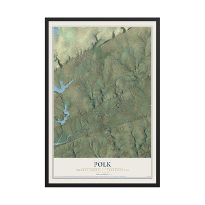 Map of Polk, Monroe County, Pennsylvania, 12 x 18 inch print in a black wood frame