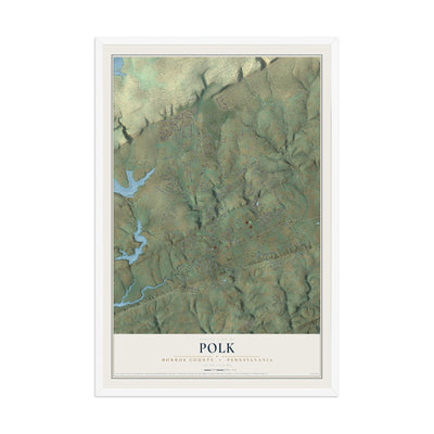 Map of Polk, Monroe County, Pennsylvania, 12 x 18 inch print in a white wood frame