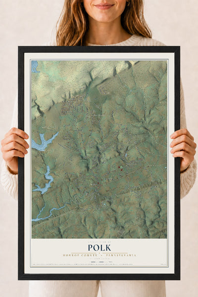 Map of Polk, Monroe County, Pennsylvania, 18 x 24 inch print in a black wood frame