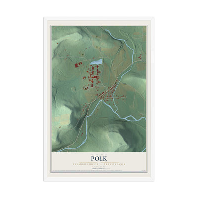 Map of Polk, Venango County, Pennsylvania, 12 x 18 inch print in a white wood frame