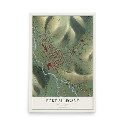 Map of Port Allegany, Pennsylvania, 12 x 18 inch unframed archival matte print