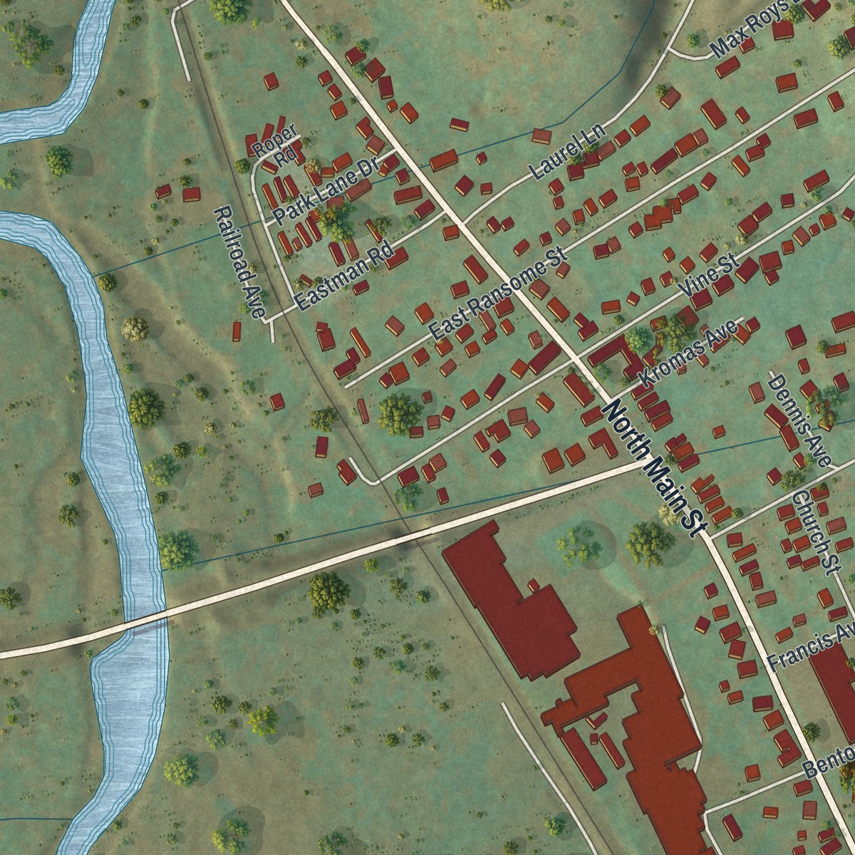 Second close-up of the map of Port Allegany, Pennsylvania print showing more streets and buildings
