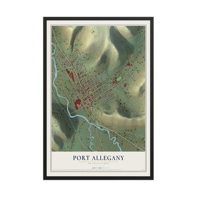 Map of Port Allegany, Pennsylvania, 12 x 18 inch print in a black wood frame