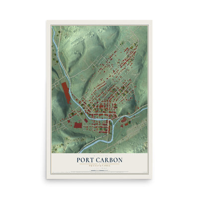Map of Port Carbon, Pennsylvania, 12 x 18 inch unframed archival matte print