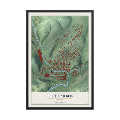 Map of Port Carbon, Pennsylvania, 12 x 18 inch print in a black wood frame
