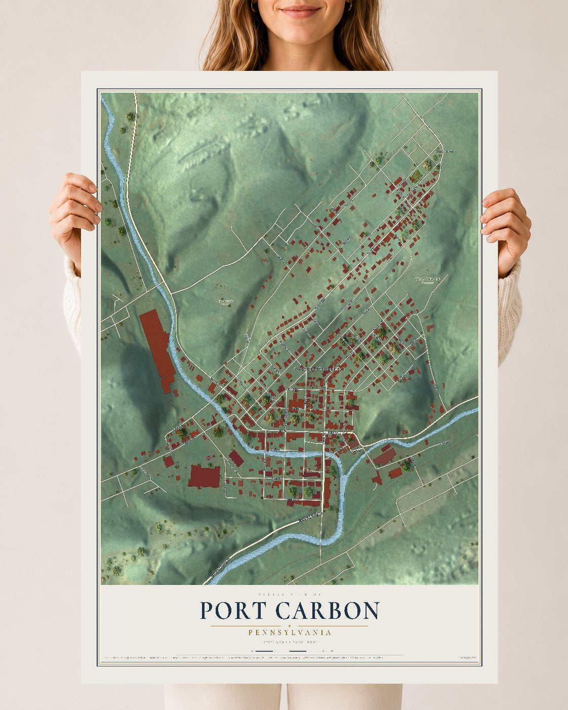 Map of Port Carbon, Pennsylvania, 24 x 36 inch unframed archival matte print