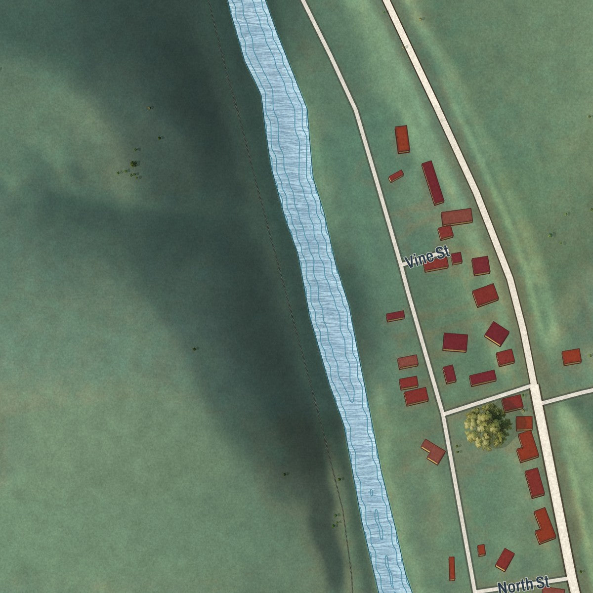 Second close-up of the map of Port Clinton, Pennsylvania print showing more streets and buildings