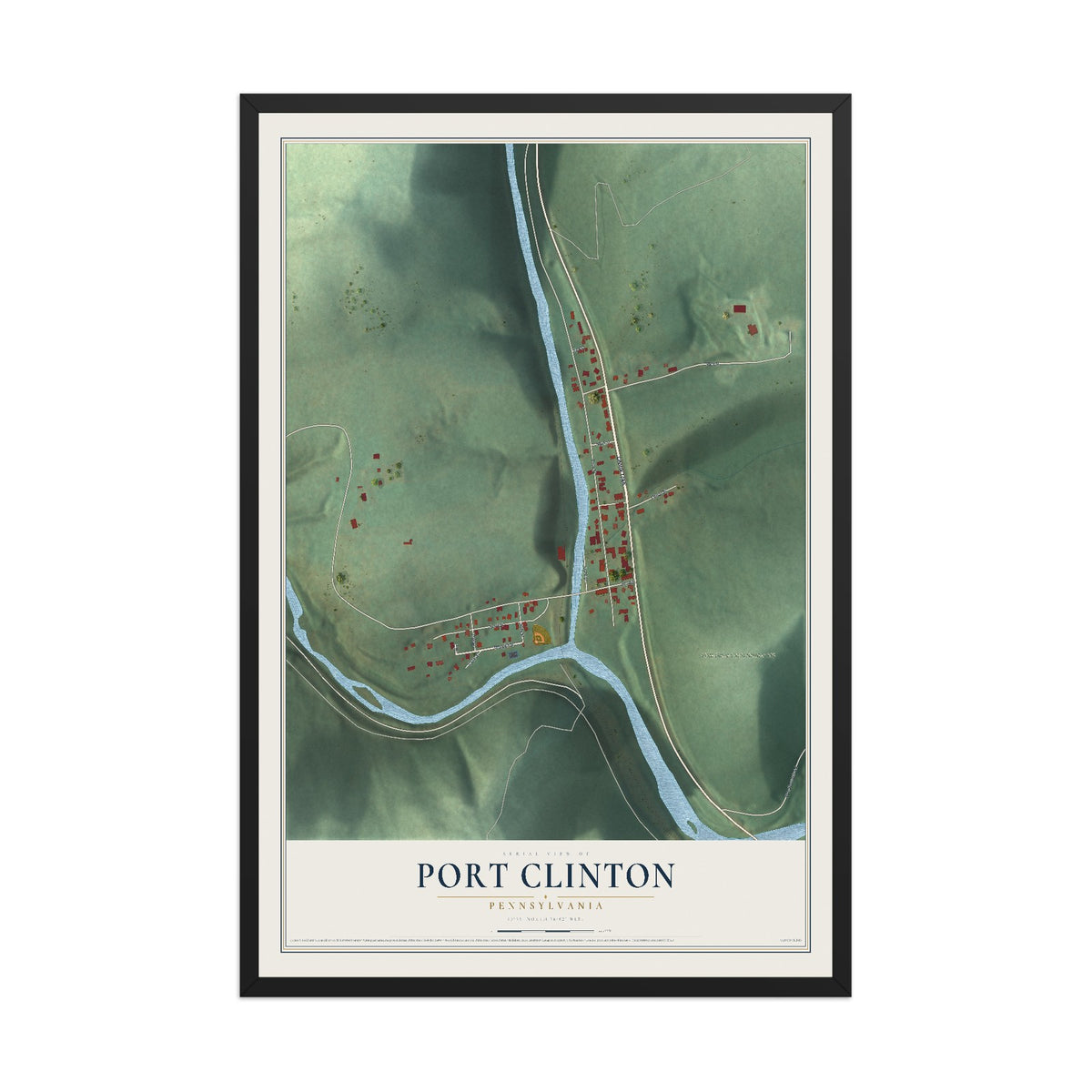 Map of Port Clinton, Pennsylvania, 12 x 18 inch print in a black wood frame