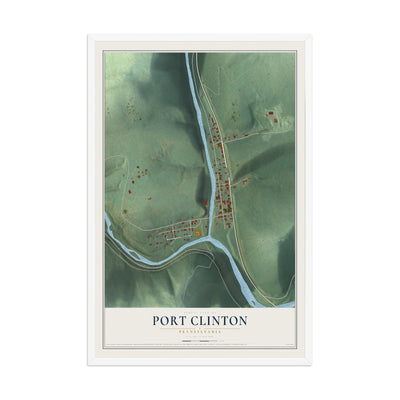 Map of Port Clinton, Pennsylvania, 12 x 18 inch print in a white wood frame