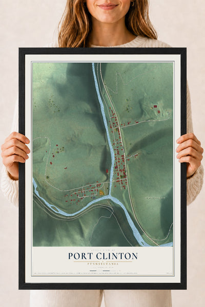 Map of Port Clinton, Pennsylvania, 18 x 24 inch print in a black wood frame