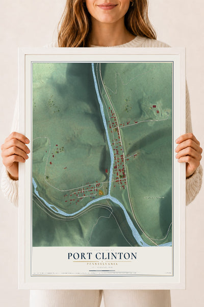 Map of Port Clinton, Pennsylvania, 18 x 24 inch print in a white wood frame