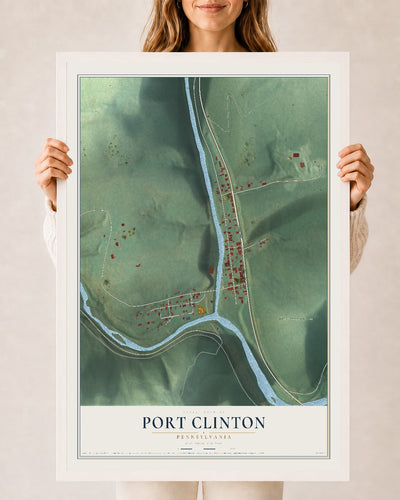 Map of Port Clinton, Pennsylvania, 24 x 36 inch print in a white wood frame