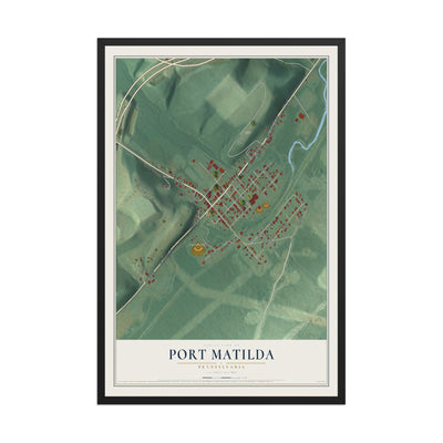 Map of Port Matilda, Pennsylvania, 12 x 18 inch print in a black wood frame