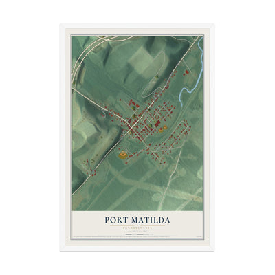 Map of Port Matilda, Pennsylvania, 12 x 18 inch print in a white wood frame