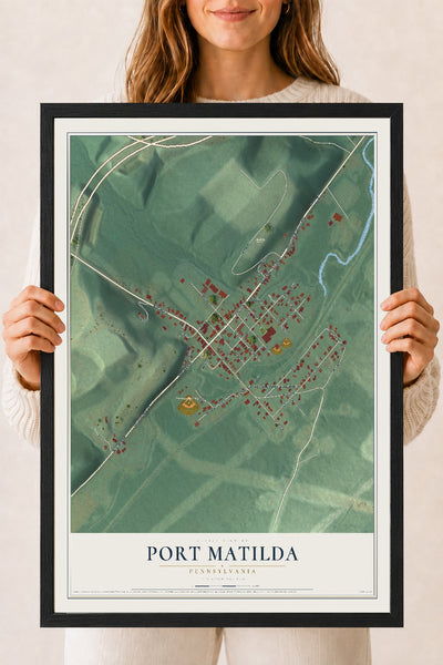 Map of Port Matilda, Pennsylvania, 18 x 24 inch print in a black wood frame