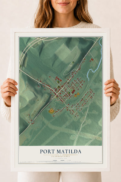 Map of Port Matilda, Pennsylvania, 18 x 24 inch print in a white wood frame