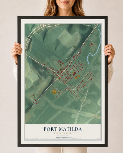 Map of Port Matilda, Pennsylvania, 24 x 36 inch print in a black wood frame