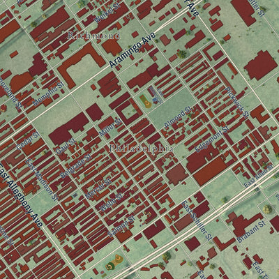 Close-up of the map of Port Richmond, Pennsylvania print showing street and building detail