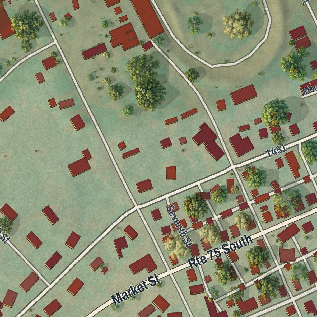 Second close-up of the map of Port Royal, Pennsylvania print showing more streets and buildings