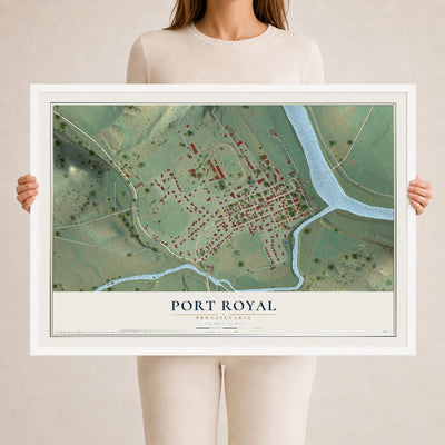Map of Port Royal, Pennsylvania, 24 x 36 inch print in a white wood frame