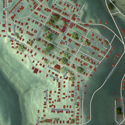 Second close-up of the map of Port Vue, Pennsylvania print showing more streets and buildings