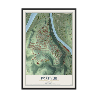Map of Port Vue, Pennsylvania, 12 x 18 inch print in a black wood frame