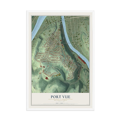 Map of Port Vue, Pennsylvania, 12 x 18 inch print in a white wood frame