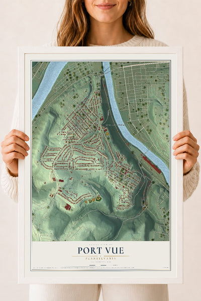 Map of Port Vue, Pennsylvania, 18 x 24 inch print in a white wood frame